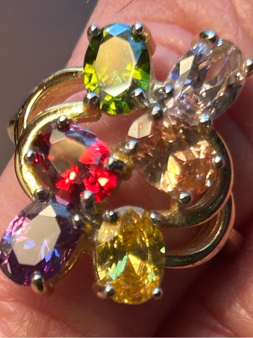 Multi-Stone Gold Ring with Red, Green, Yellow, Purple and Clear Gemstones